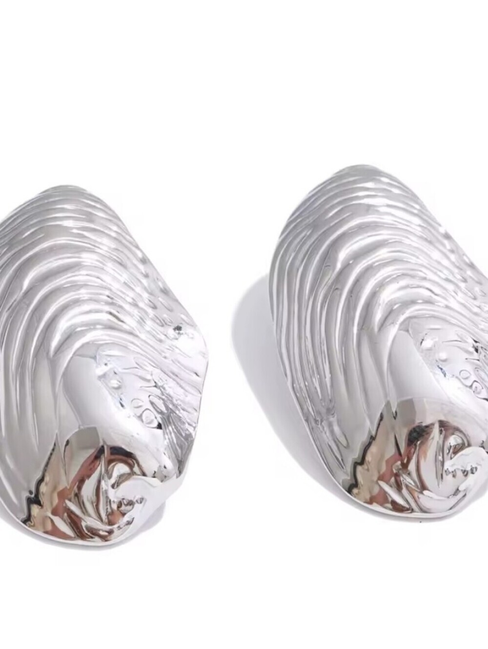 New! Silver Oyster Shell Statement Earrings - Stainless Steel • NWOT